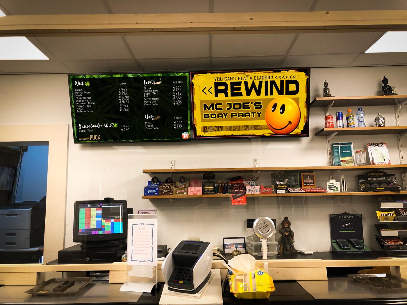Interactieve menuborden voor Coffeeshop Puck Rotterdam